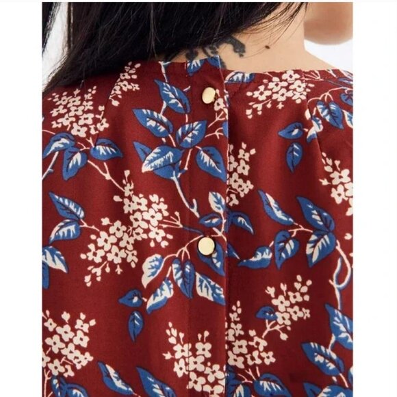 Madewell Burgundy Red Antique Floral Long Sleeve V-Neck Button-Back Shift Dress - Picture 5 of 16